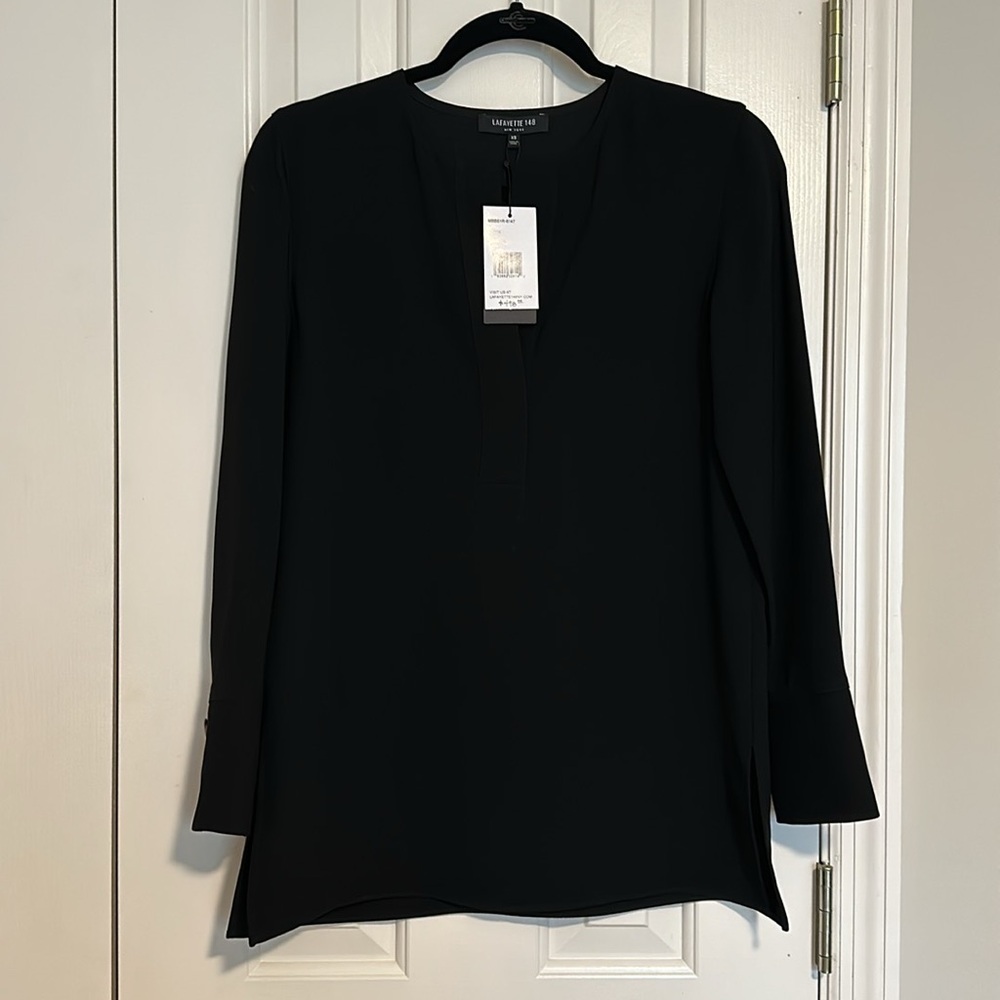 Lafayette 148 New York Black Tunic Blouse Sz XS New With Tags